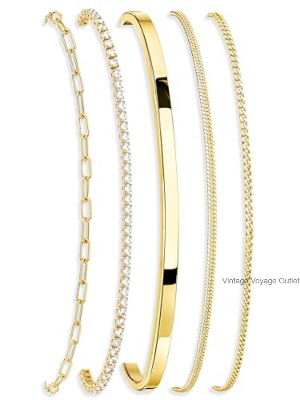 14K Gold Plated Stainless Steel Bracelet Set Waterproof Tarnish Free Stackable